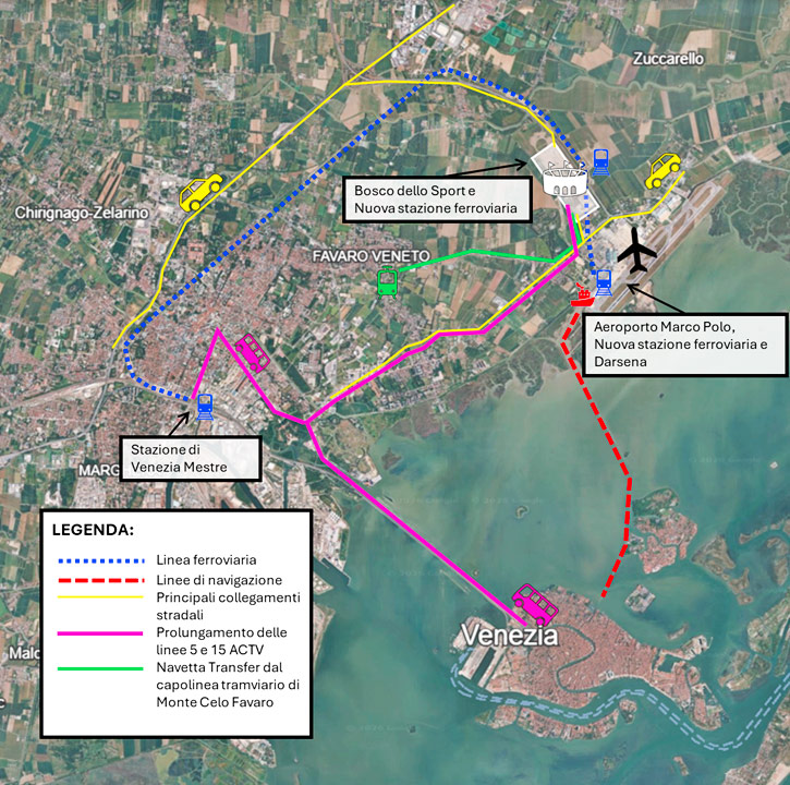Mappa del Bosco dello Sport e della Stazione Venezia Stadio
